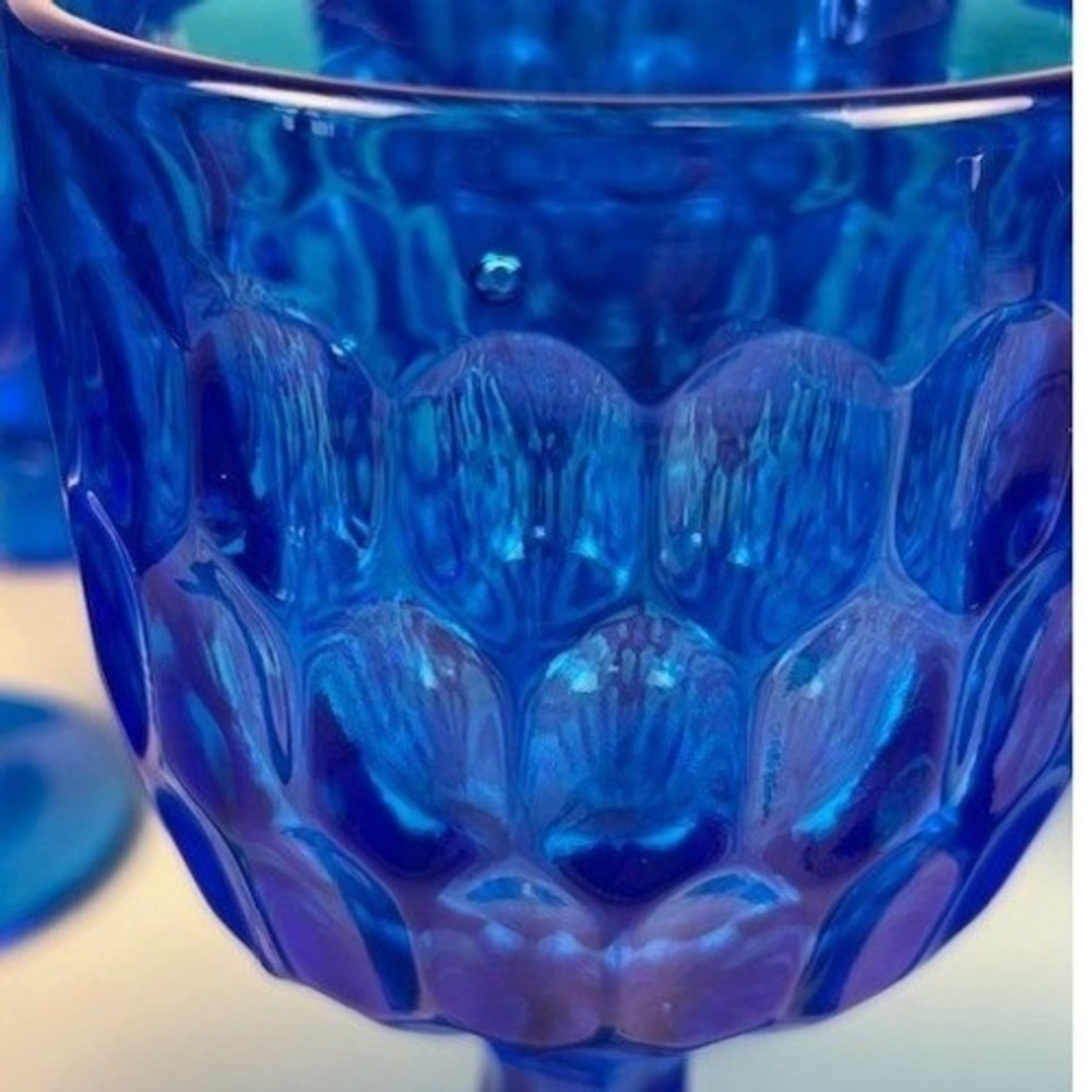 Fenton Cobalt Blue Thumbprint Glass Goblets Set of 4‎ Vintage Water Wine Glasses - Picture 13 of 16